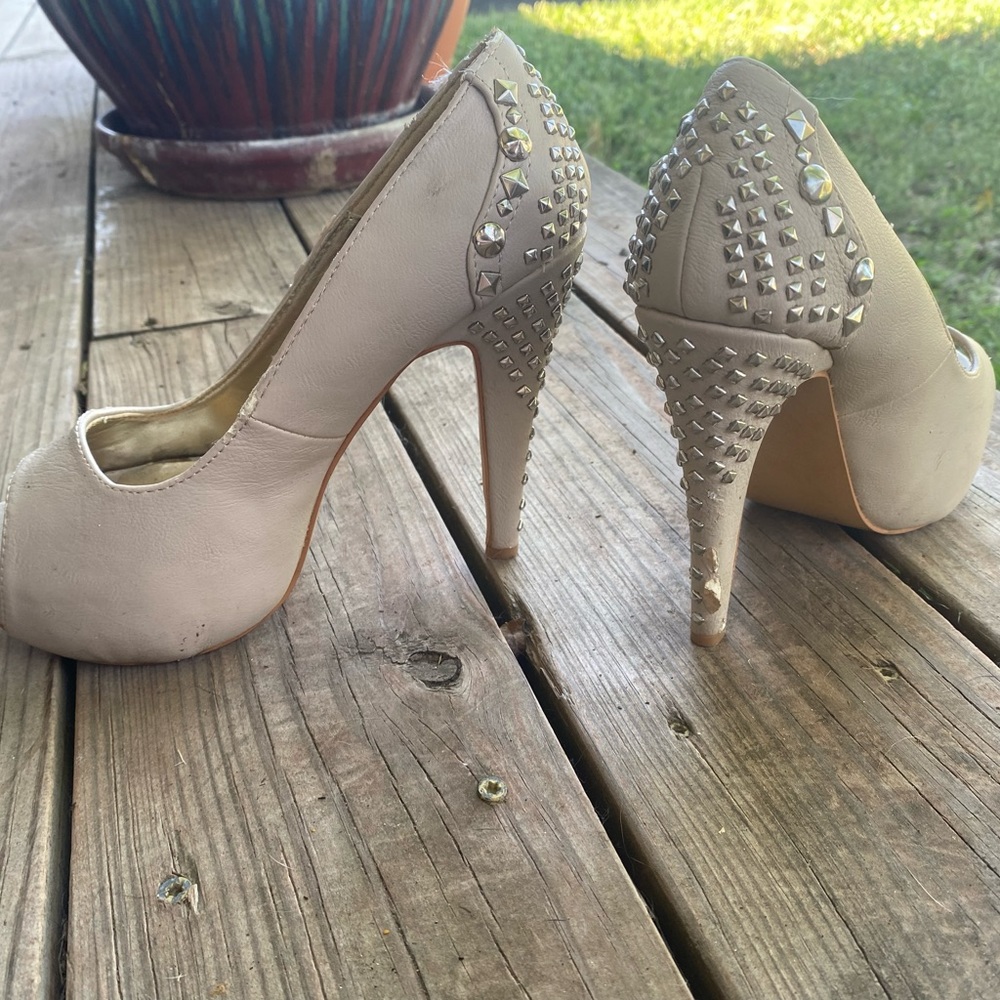 Y2K nude studded pumps stilettos - Picture 1 of 11